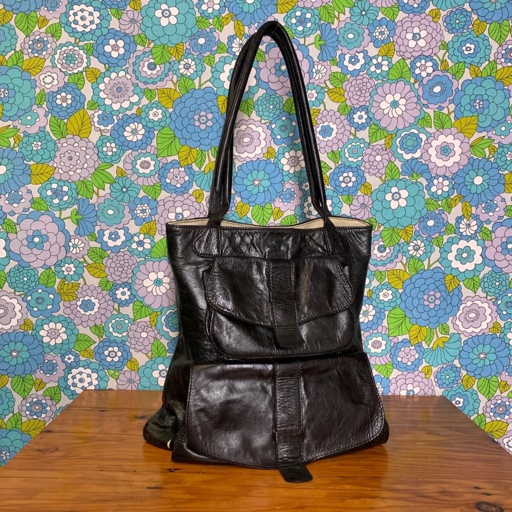 Flavi Olivera Black Leather Tote Shoulder Bag